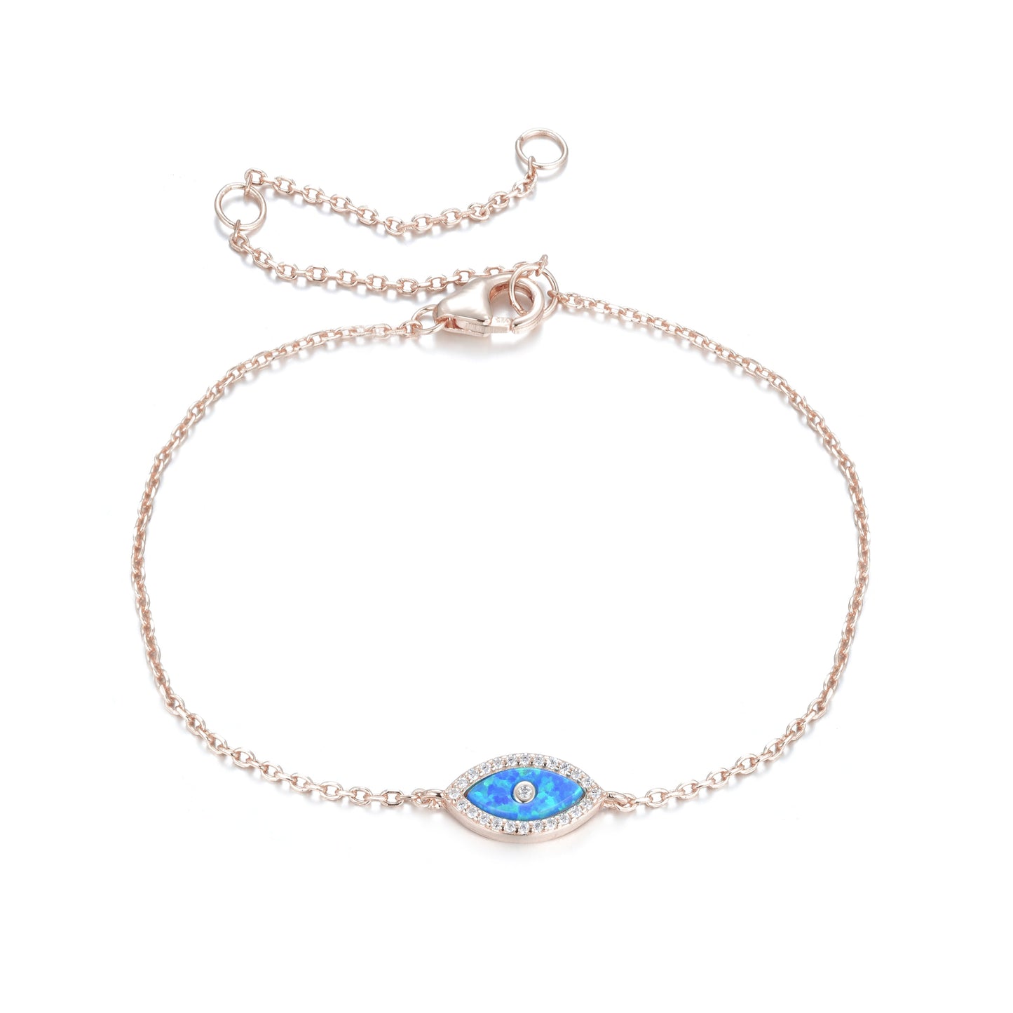 Azure Blue Opal Rose Gold Evil Eye Bracelet
