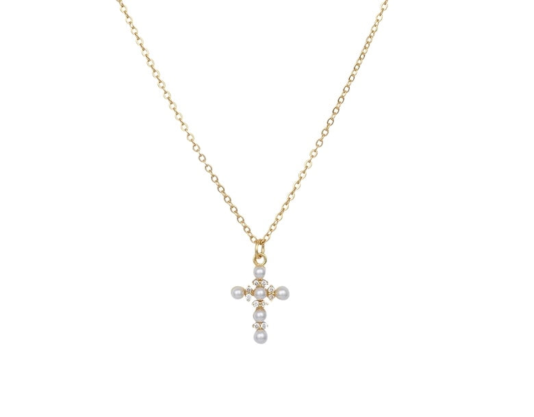 18K GOLD VERMEIL PERLA CROSS NECKLACE