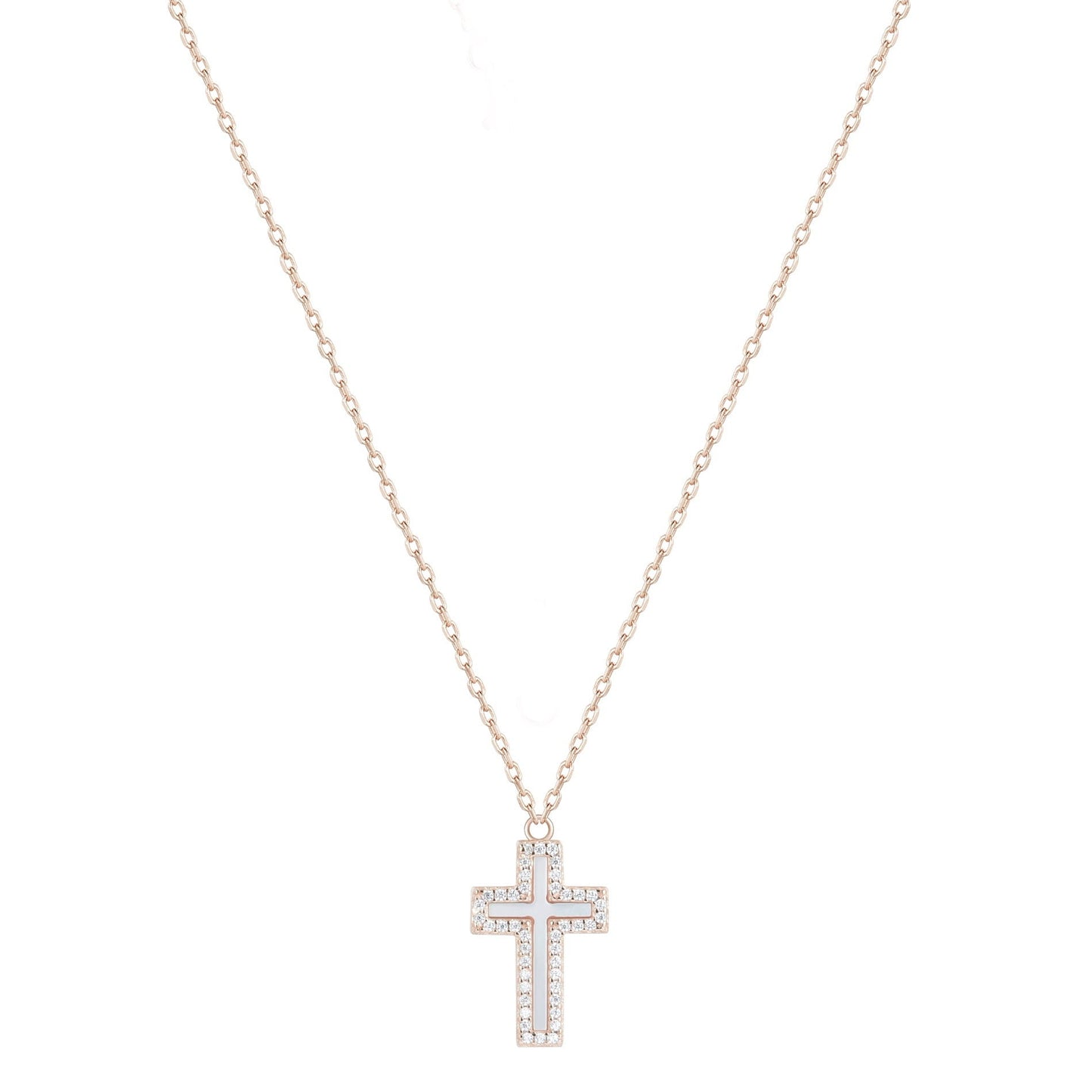 ISABELLA PEARL CROSS ROSE GOLD NECKLACE