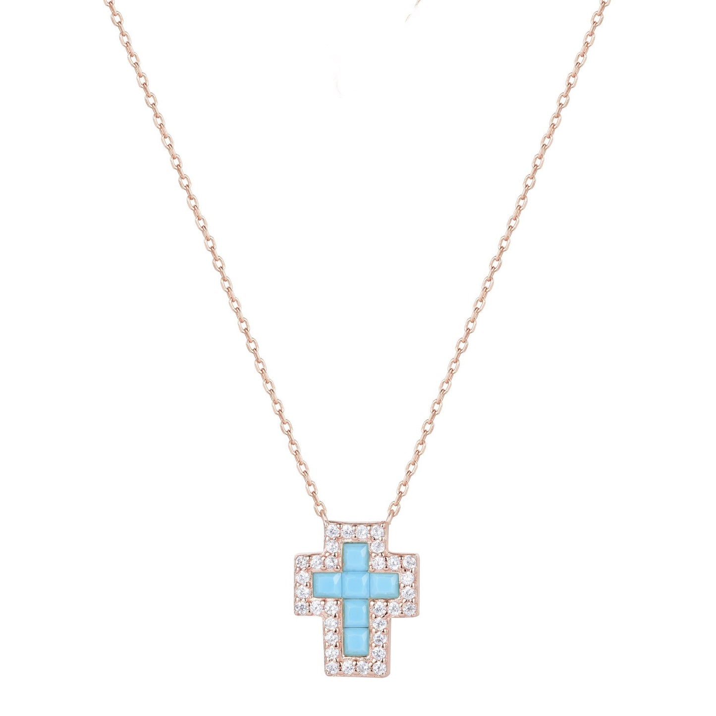 SARAI TURQUOISE CROSS ROSE GOLD NECKLACE