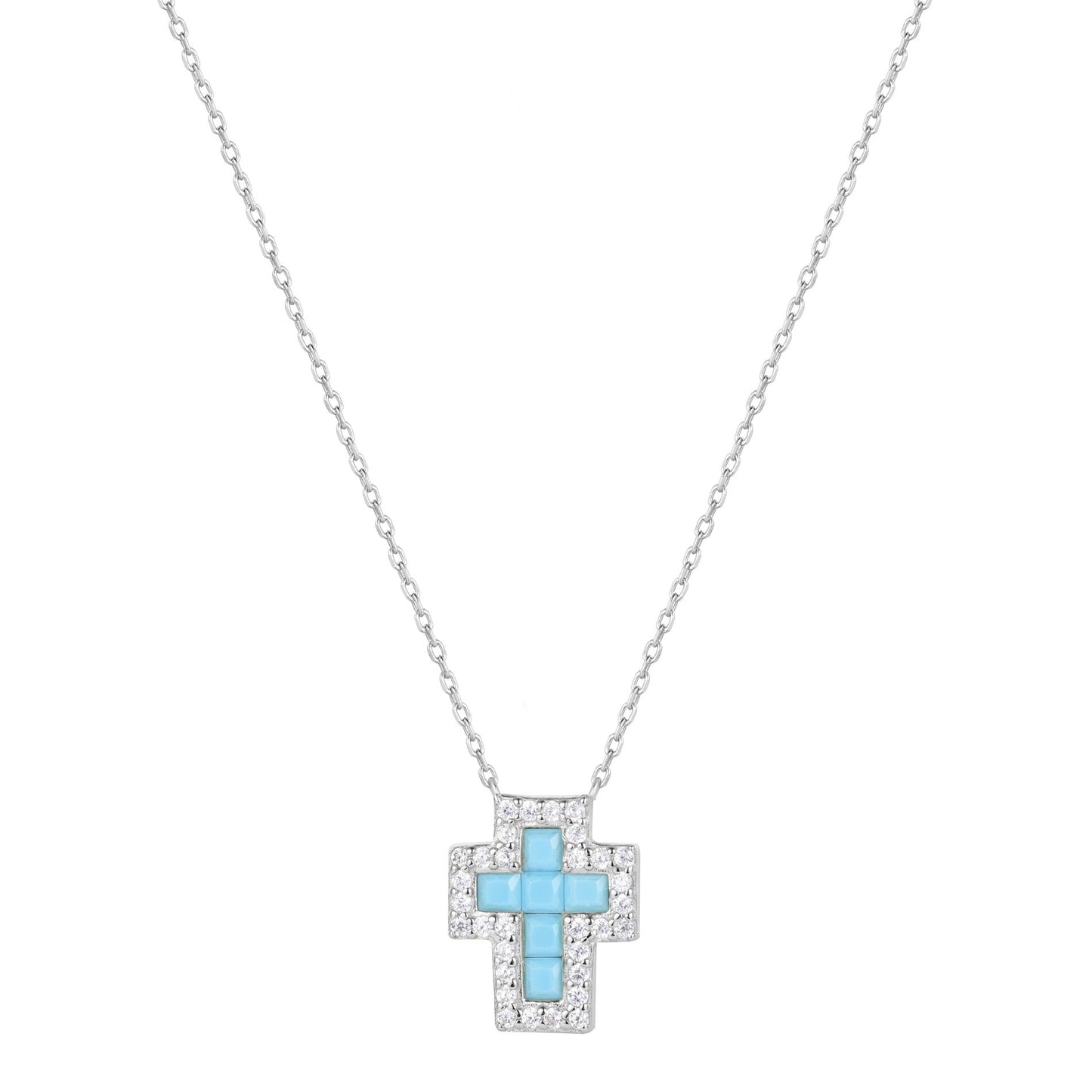 SARAI TURQUOISE CROSS SILVER NECKLACE