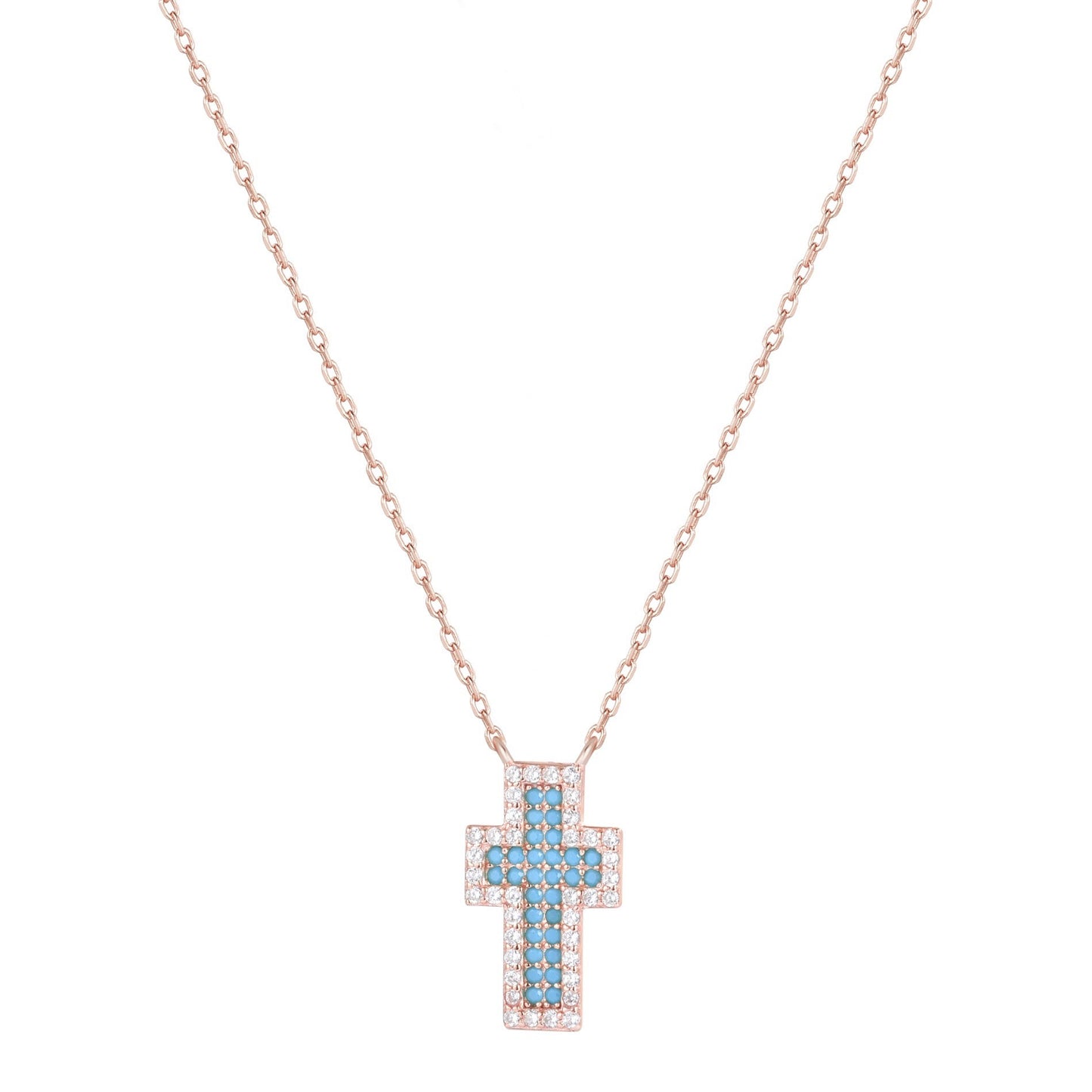 Serenity Turquoise Cross Rose Gold Necklace