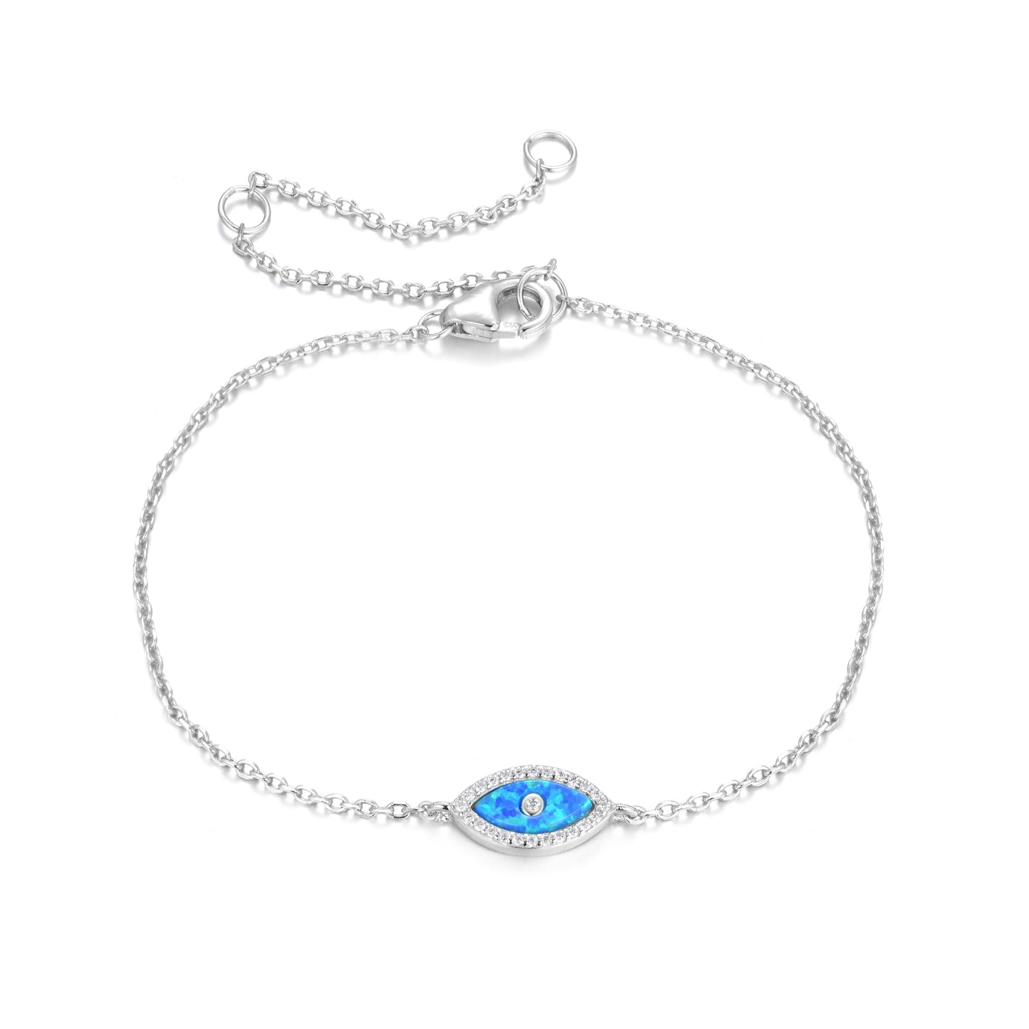 Azure Blue Opal Silver Evil Eye Bracelet