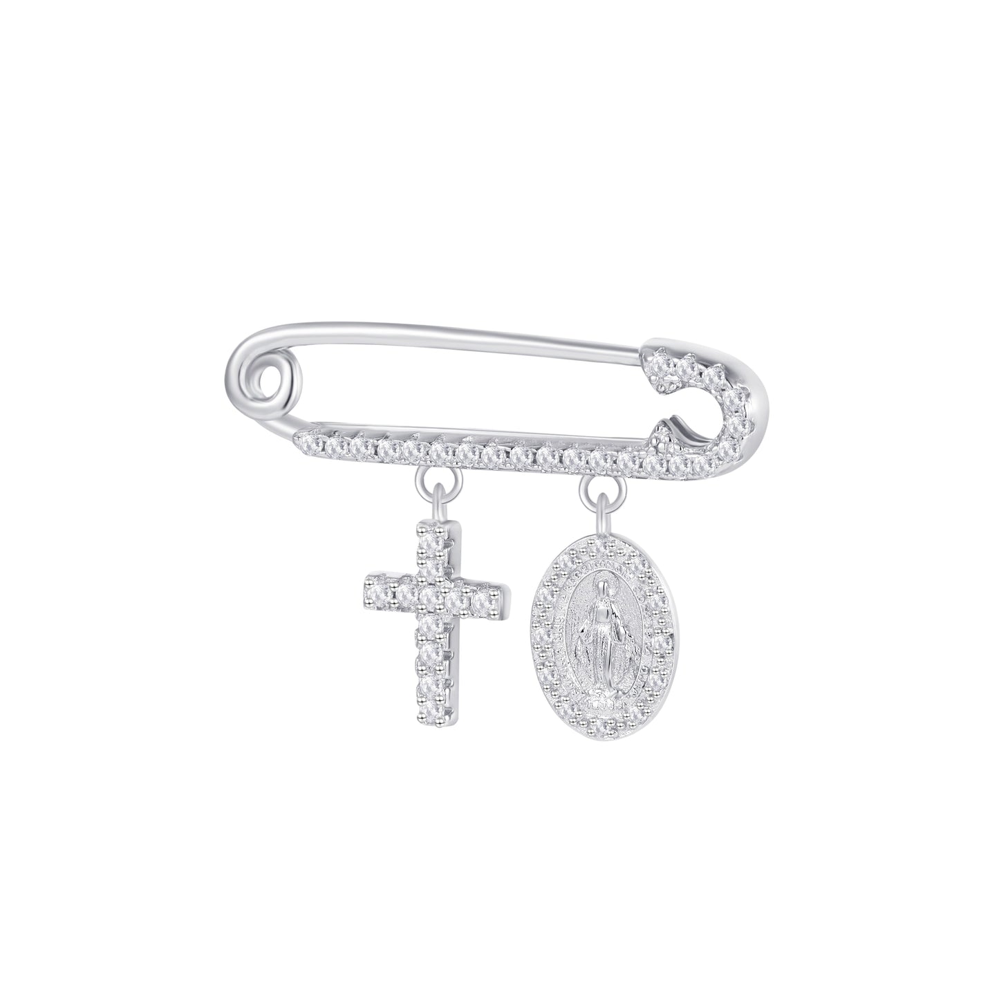 Mary and Cross Baby Silver Pin