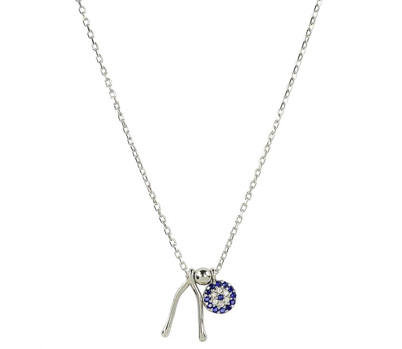 SOHO WISHBONE AND PROTECTIVE EVIL EYE STERLING SILVER NECKLACE