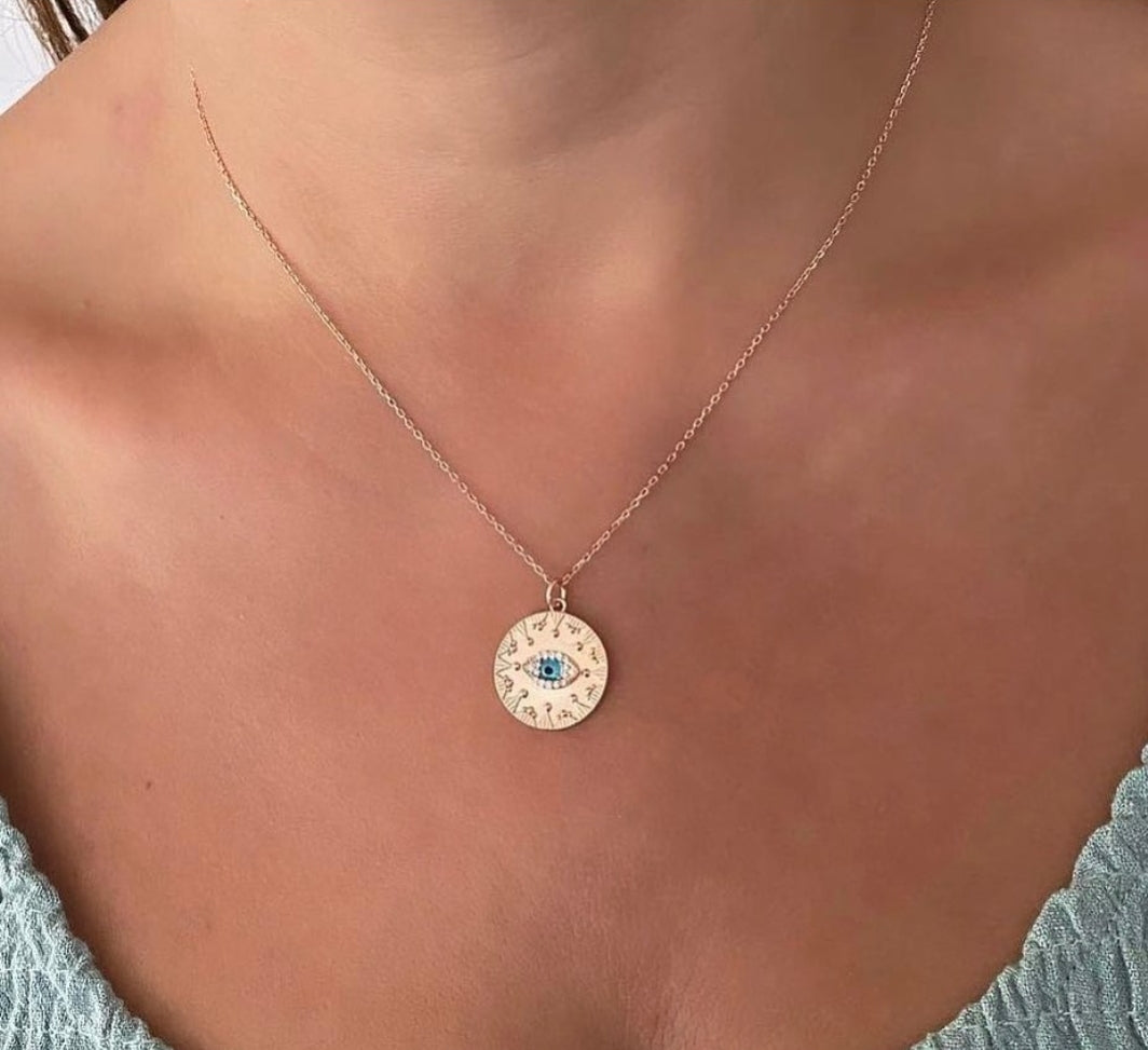 Solaris Evil Eye Medallion Rose Gold Necklace