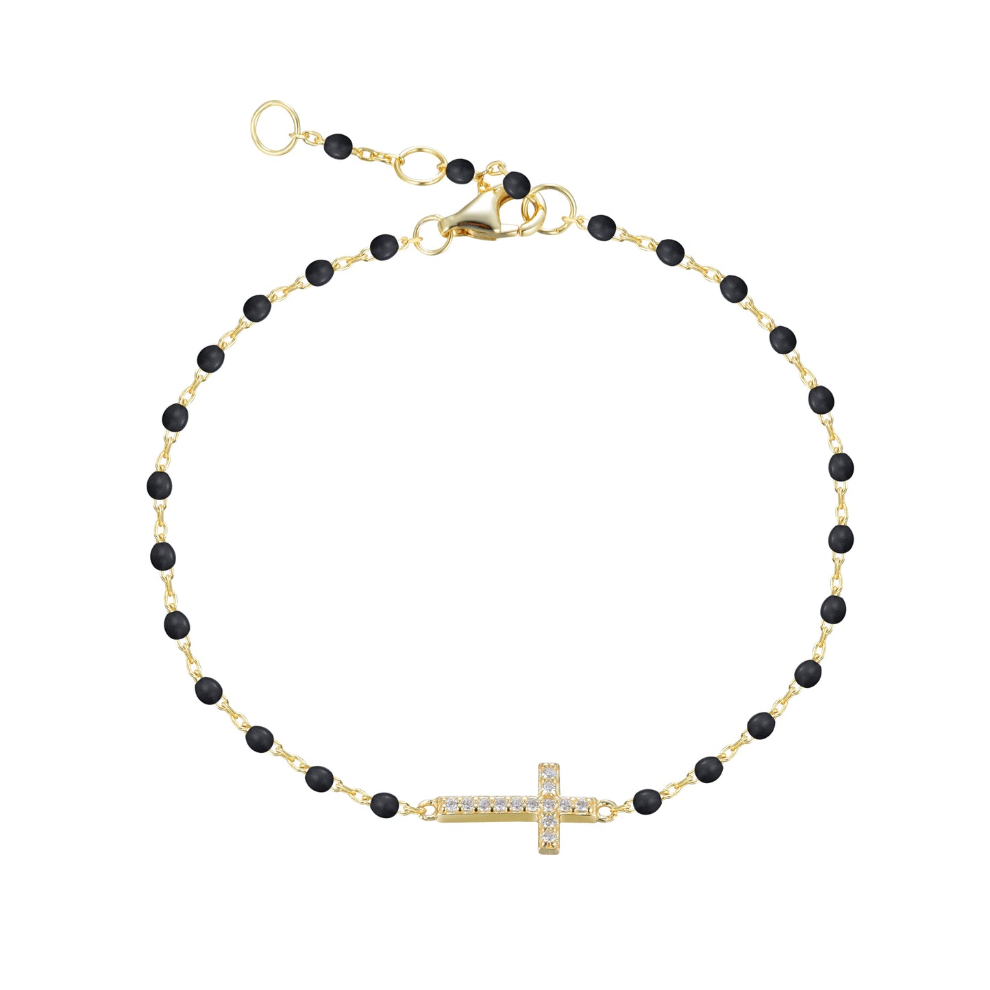 VANESSA CROSS BLACK BEADED GOLD BRACELET