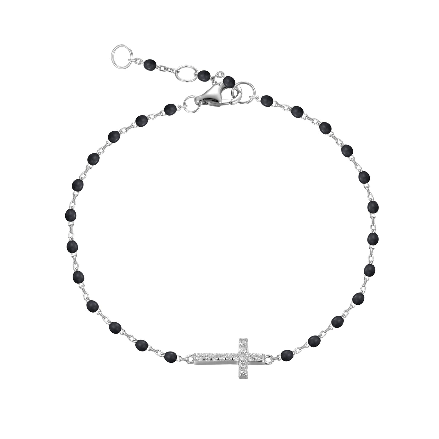 VANESSA CROSS BLACK BEADED SILVER BRACELET