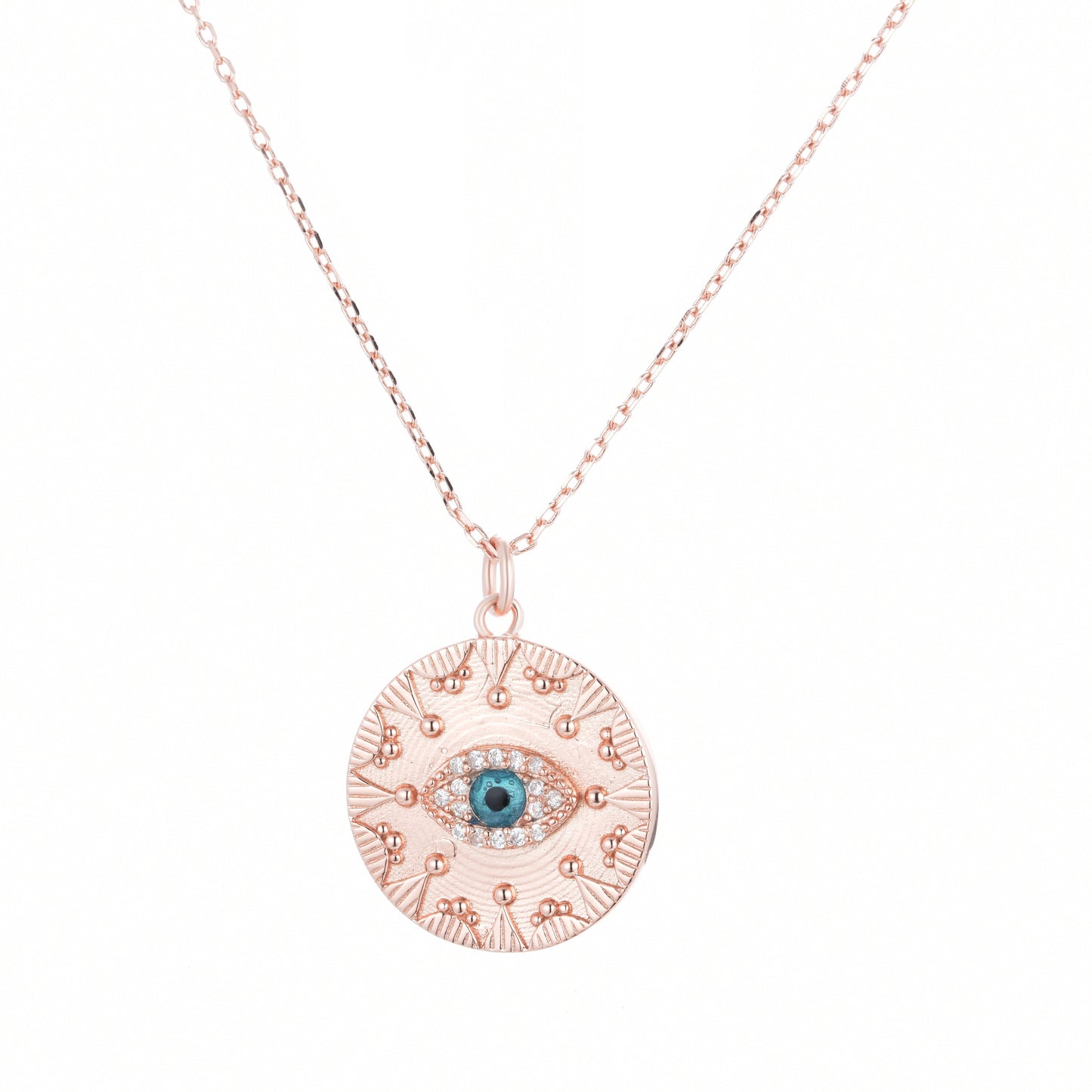 Solaris Evil Eye Medallion Rose Gold Necklace