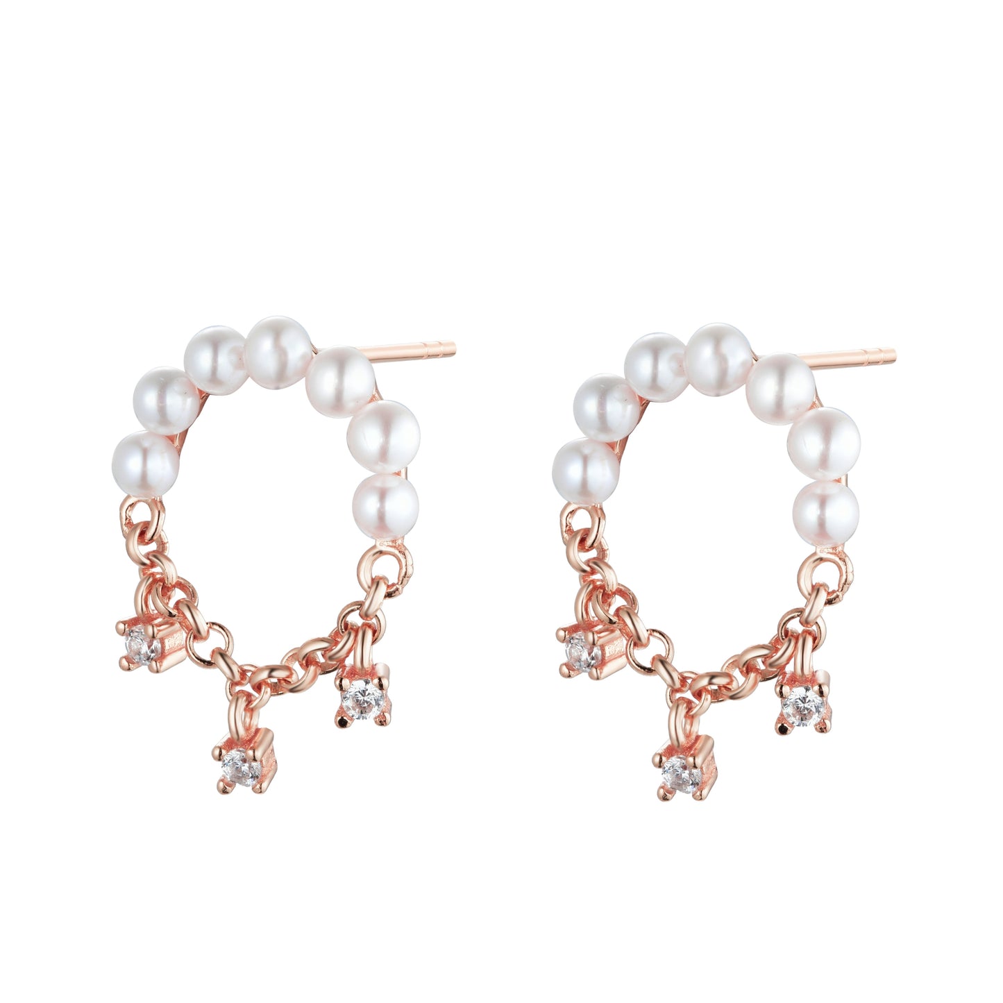 LEI FRESHWATER PEARL CRYSTAL ROSE GOLD EARRINGS