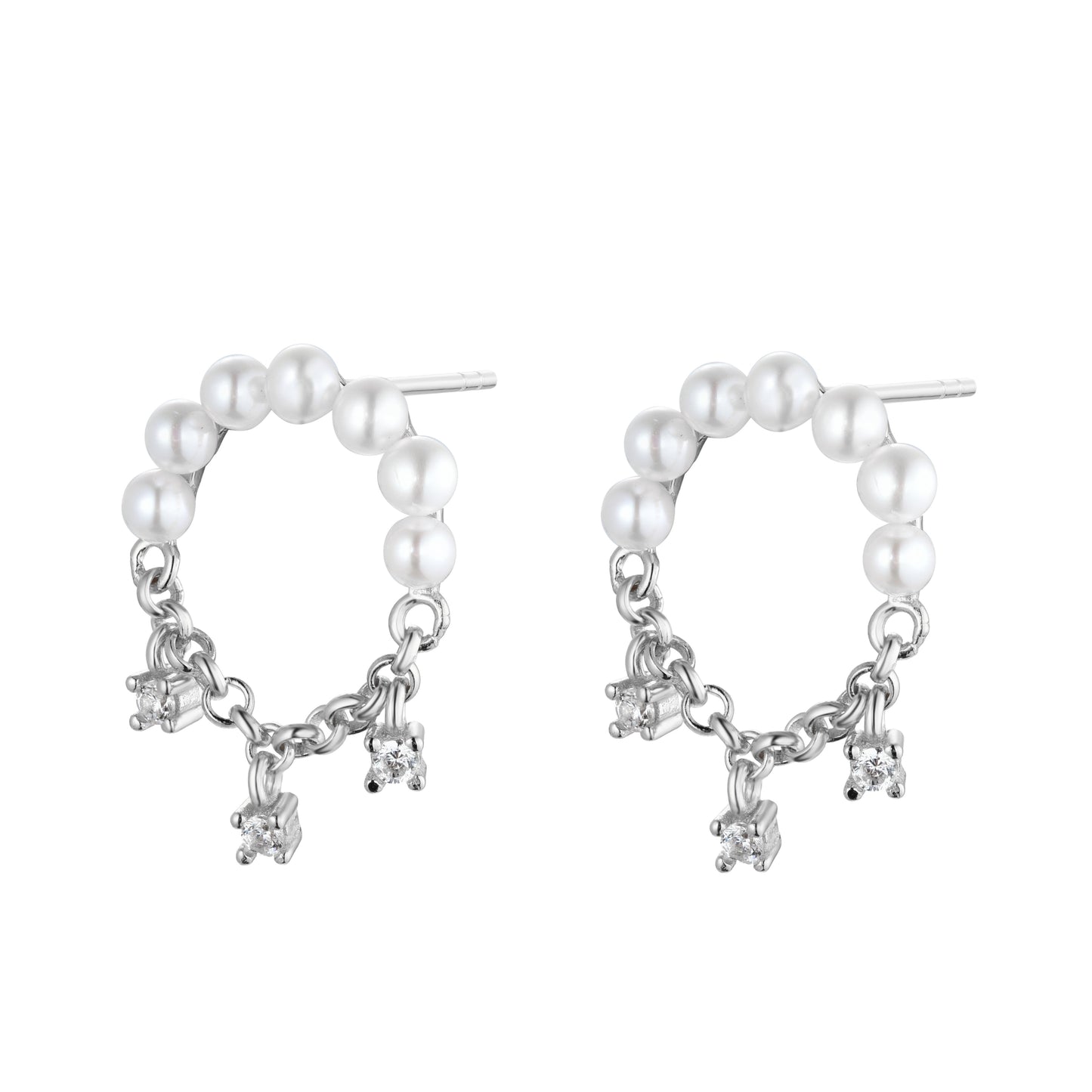 LEI FRESHWATER PEARL CRYSTAL SILVER EARRINGS