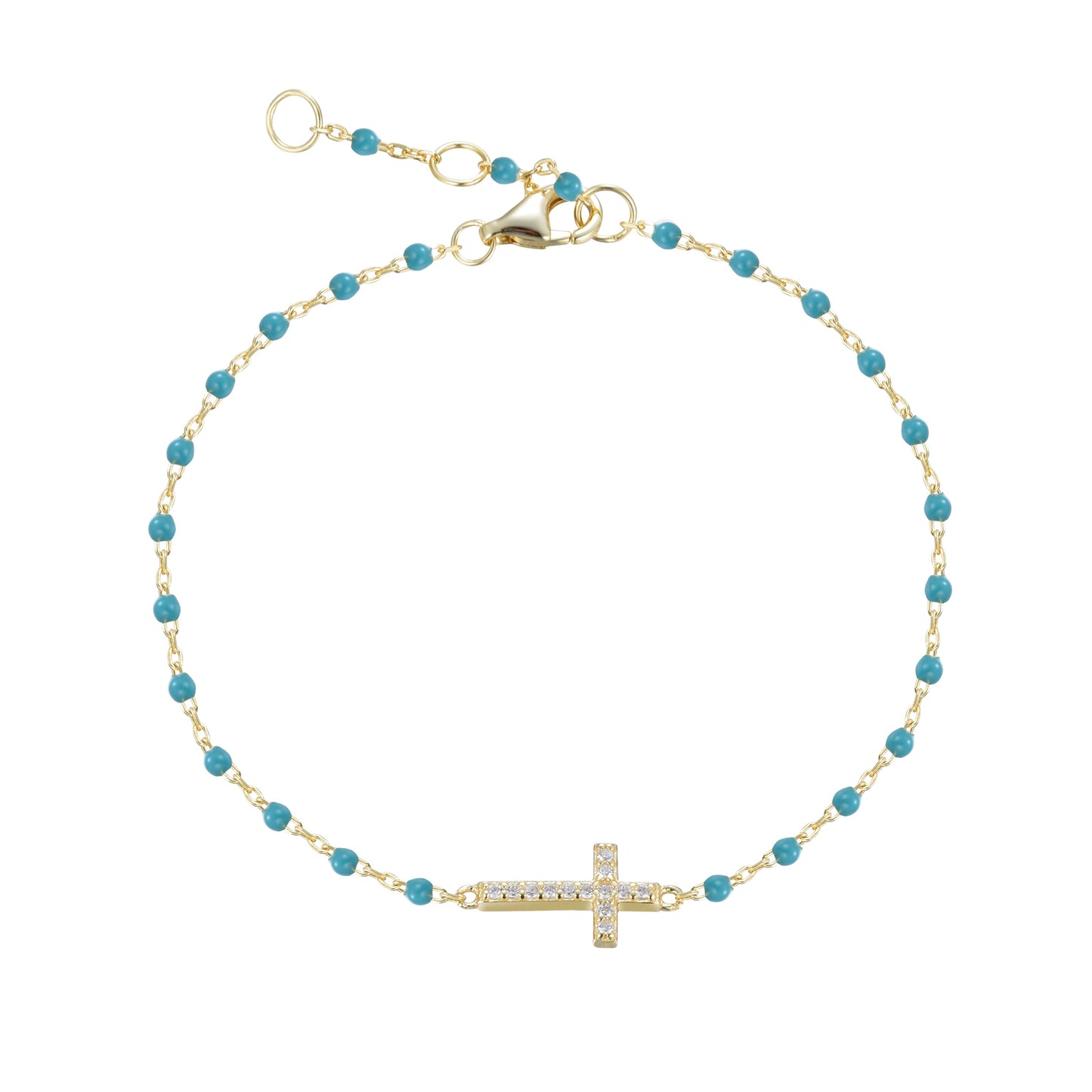 VANESSA CROSS BLUE BEADED GOLD BRACELET