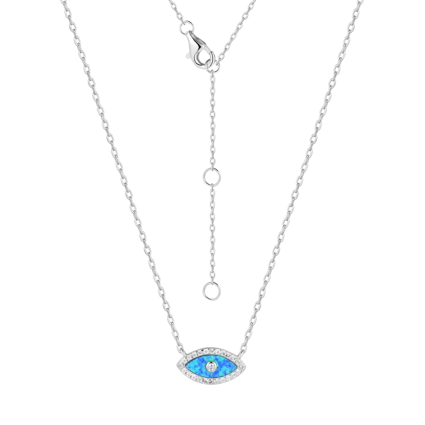 Azure Blue Opal Silver Evil Eye Necklace