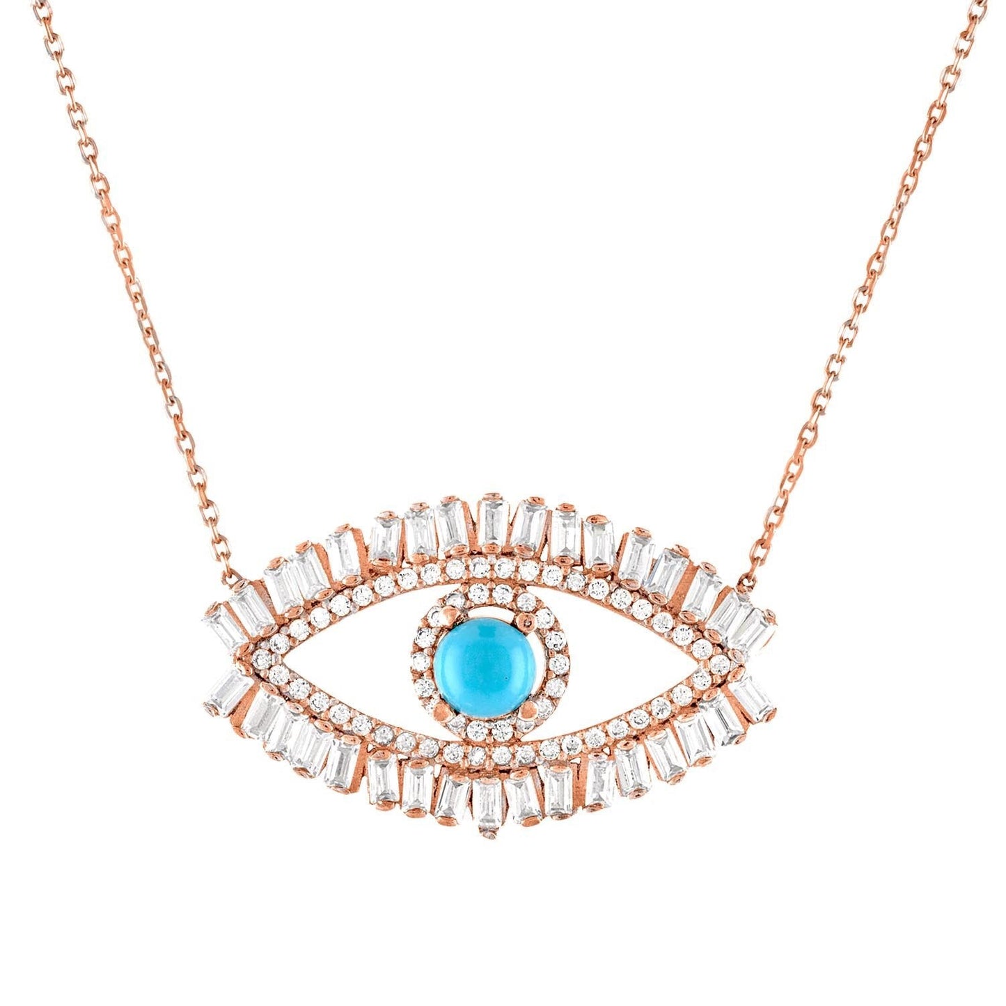 evil eye baguette rose gold necklace