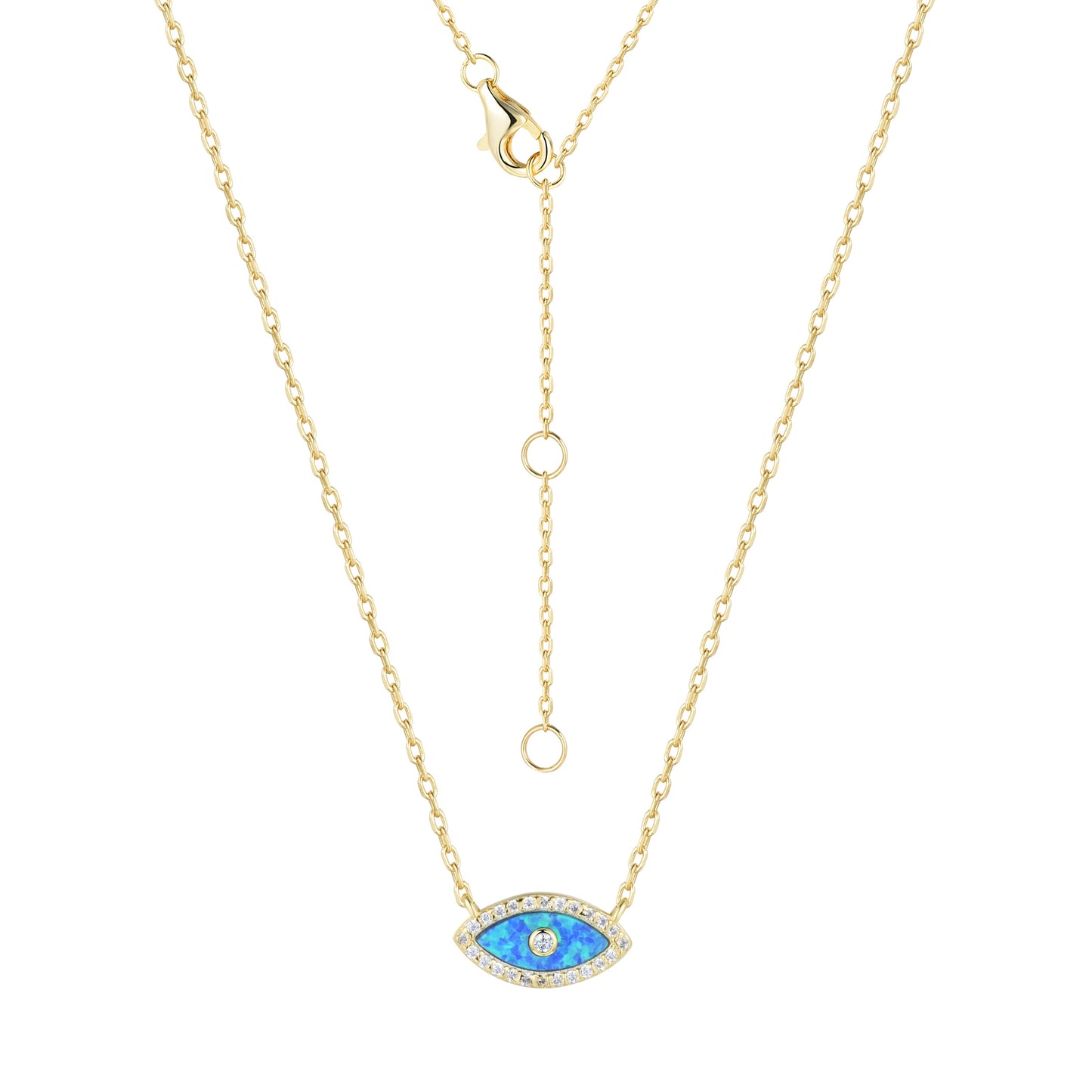 Azure Blue Opal Gold Evil Eye Necklace