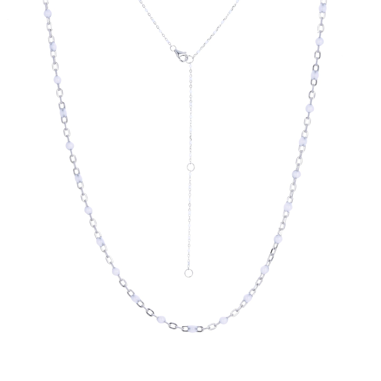 ANGELINA WHITE BEADED SILVER NECKLACE