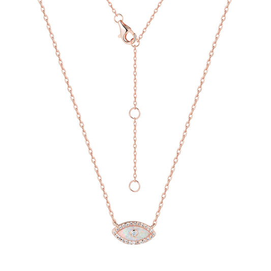 ALANI EVIL EYE WHITE OPAL ROSE GOLD NECKLACE
