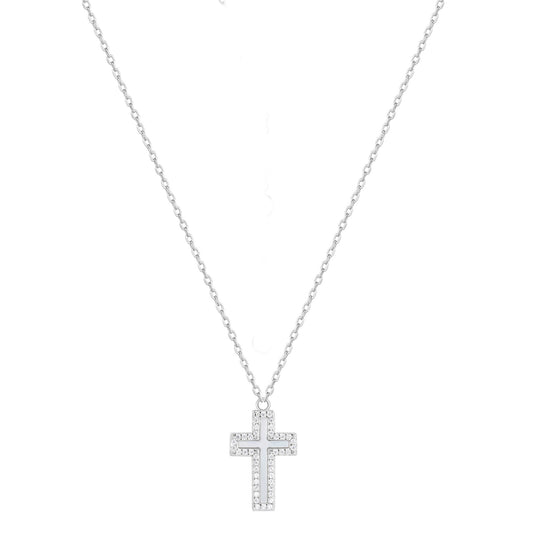 ISABELLA PEARL CROSS SILVER NECKLACE