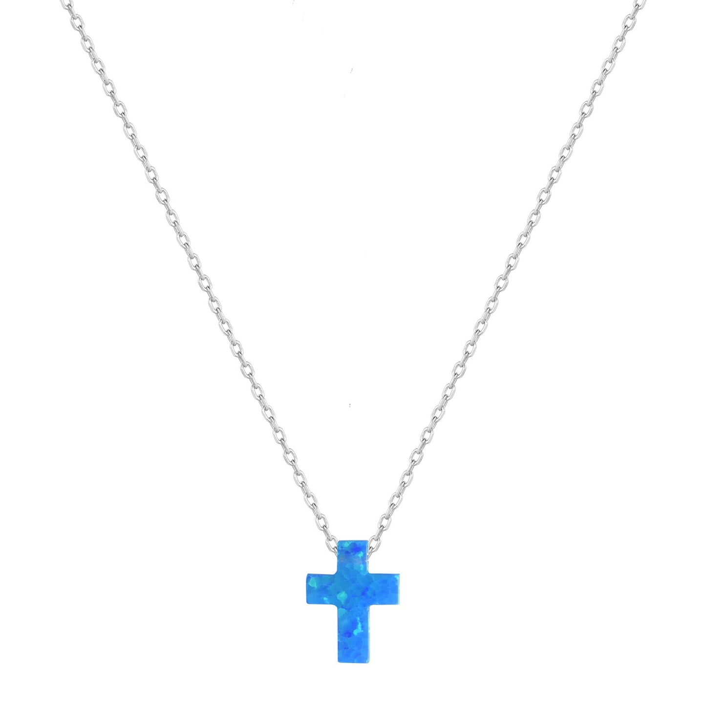 DARK BLUE OPALITE CROSS SILVER NECKLACE