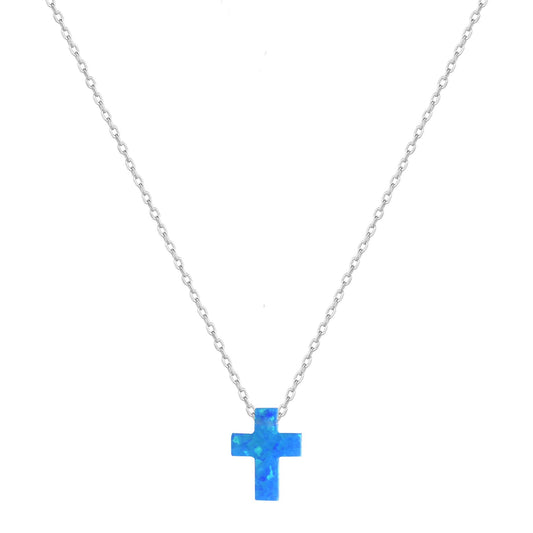 DARK BLUE OPALITE CROSS SILVER NECKLACE
