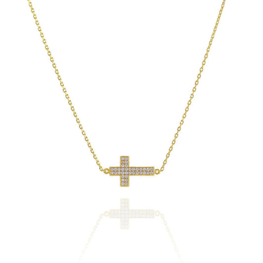 DANAE SIDE CROSS GOLD NECKLACE