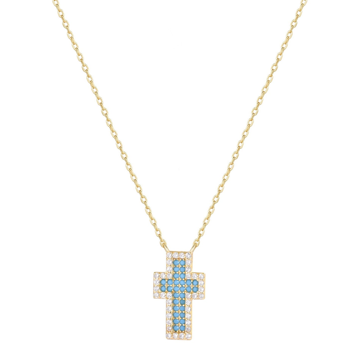 Serenity Turquoise Cross Gold Necklace
