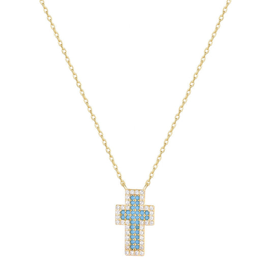 Serenity Turquoise Cross Gold Necklace