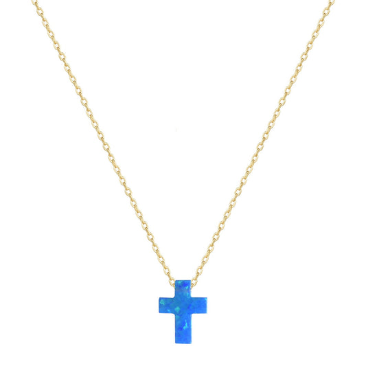 DARK BLUE OPALITE CROSS GOLD NECKLACE