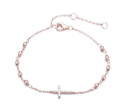 EVA CRYSTAL ROSARY CROSS ROSE GOLD BRACELET