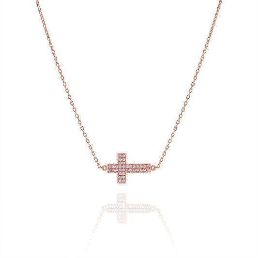 DANAE SIDE CROSS ROSE GOLD NECKLACE