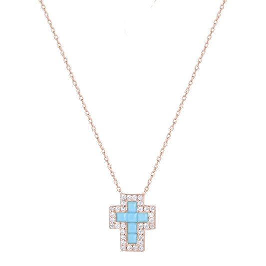 SARAI TURQUOISE CROSS ROSE GOLD NECKLACE
