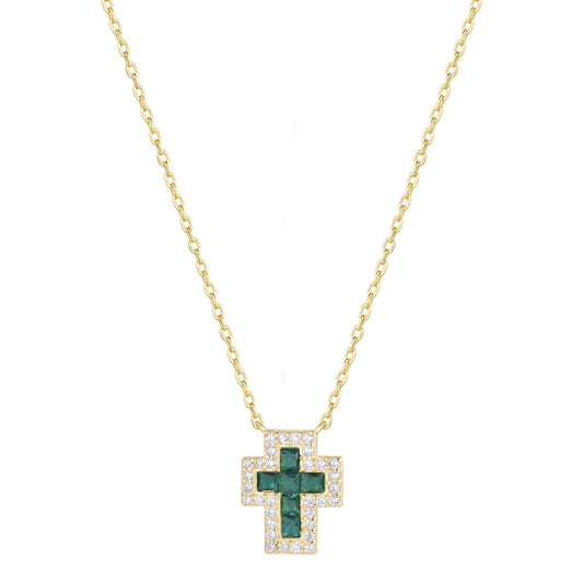 SARAI EMERALD CROSS GOLD NECKLACE