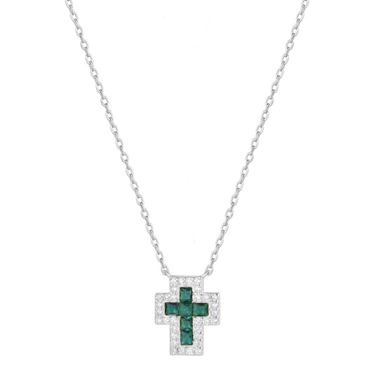 SARAI EMERALD CROSS SILVER NECKLACE