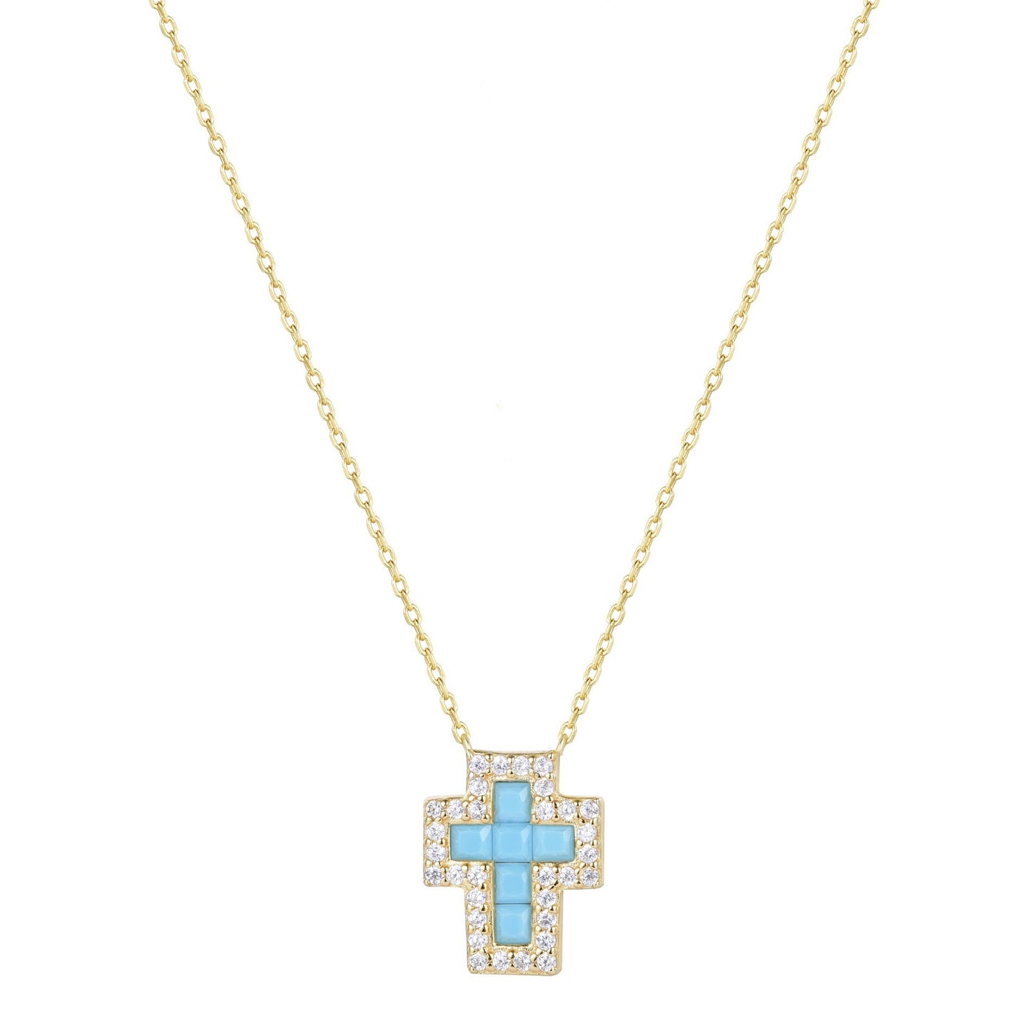 SARAI TURQUOISE CROSS GOLD NECKLACE