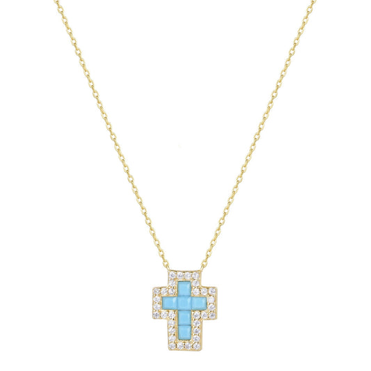 SARAI TURQUOISE CROSS GOLD NECKLACE