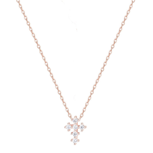 ANISE CRYSTAL MINI CROSS ROSE GOLD NECKLACE