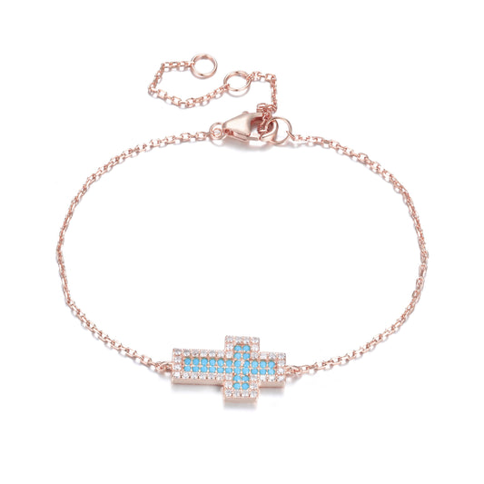 Serenity Turquoise Cross Rose Gold Bracelet