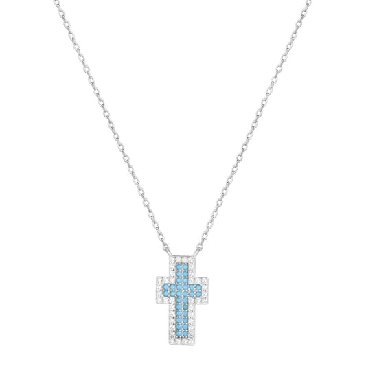 Serenity Turquoise Cross Silver Necklace