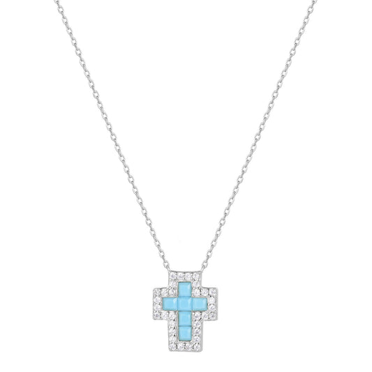 SARAI TURQUOISE CROSS SILVER NECKLACE
