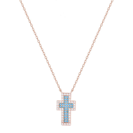 Serenity Turquoise Cross Rose Gold Necklace