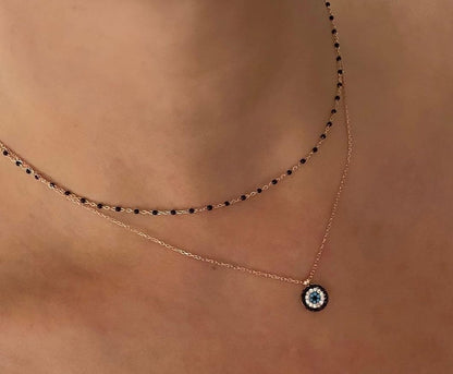 LEORA BLACK BEADED ROSE GOLD NECKLACE