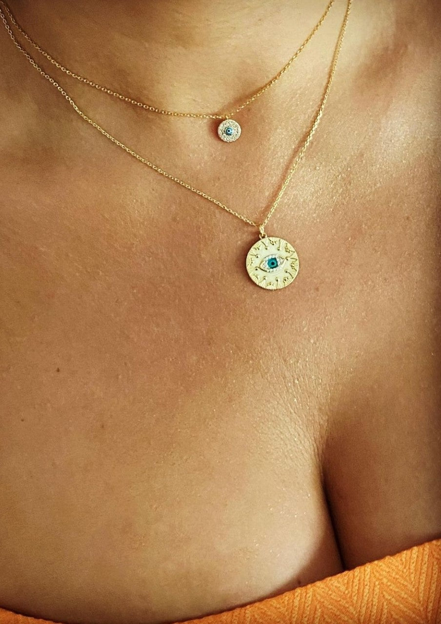 Solaris Evil Eye Medallion Gold Necklace