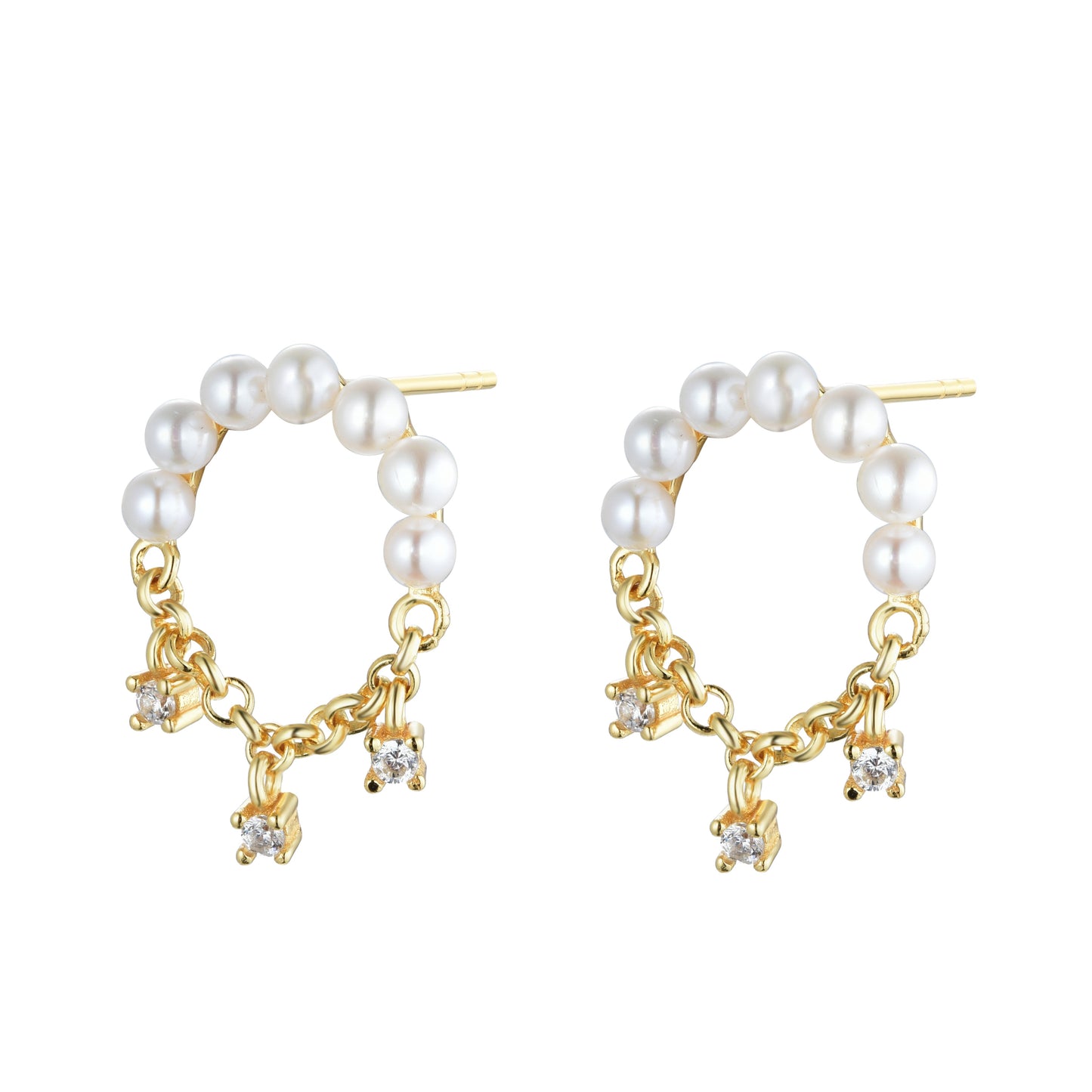 LEI FRESHWATER PEARL CRYSTAL GOLD EARRINGS