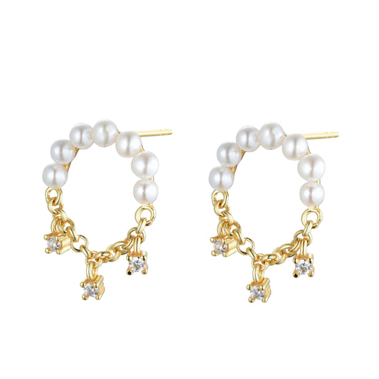 LEI FRESHWATER PEARL CRYSTAL GOLD EARRINGS