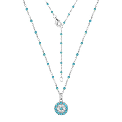 MELINA MINI EVIL EYE BLUE BEADED SILVER NECKLACE