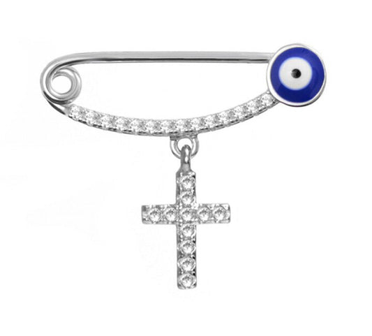 Baby Evil Eye Protection and Cross Charm Pin