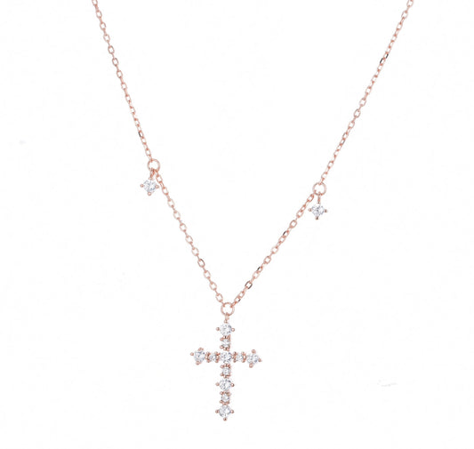 MILANA CRYSTAL CROSS ROSE GOLD NECKLACE