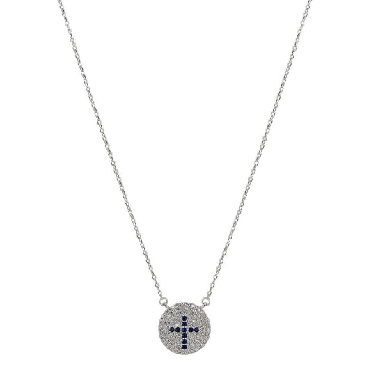 blue cross silver necklace