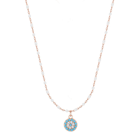 white beaded turquoise evil eye rose gold necklace