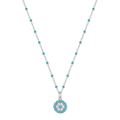 turquoise beaded turquoise evil eye silver necklace